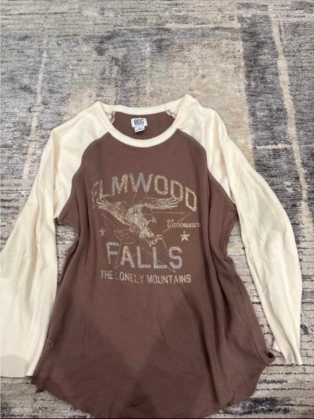 BDG Brown Raglan Long-Sleeve Tee with Cream Sleeves